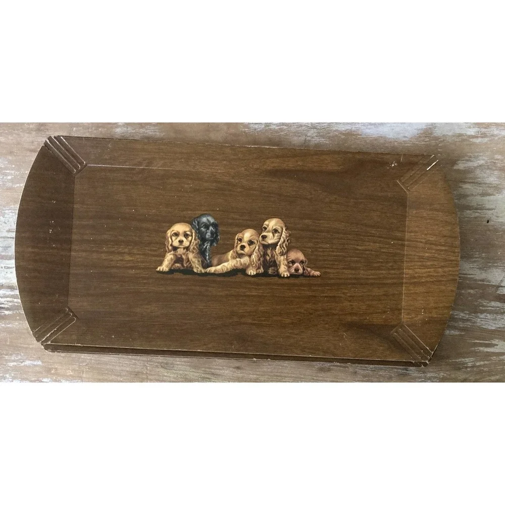 Vintage Hasko set of buffet luncheon lap serving trays puppies dogs litho 1950's